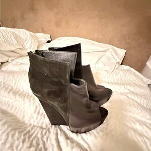 Elegant Black Wedge Peep-Toe Booties